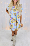 Casual Street Floral Split Joint O Neck Dresses