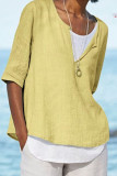 Fashion Simplicity Solid Patchwork V Neck Tops