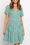 Fashion Sweet Print Split Joint V Neck A Line Dresses