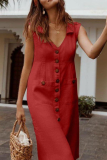 Casual Solid Pocket Buckle Turndown Collar A Line Dresses