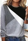 Fashion Print Contrast O Neck Tops