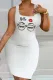 White Casual Print Basic U Neck Vest Dress Dresses