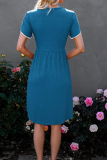 Casual Solid Split Joint O Neck Waist Skirt Dresses