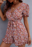 Fashion Elegant Floral With Belt V Neck Rompers