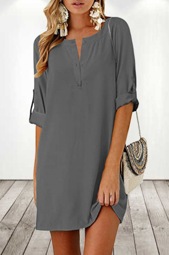 Street Solid Patchwork O Neck A Line Dresses(3 Colors)