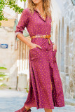 Casual Print Split Joint V Neck Pencil Skirt Dresses