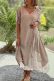 Casual College Solid Patchwork V Neck Irregular Dress Dresses