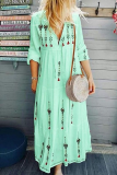 Casual Print Split Joint Frenulum V Neck Cake Skirt Dresses