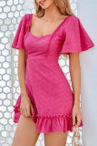 Fashion Street Solid Patchwork Square Collar A Line Dresses