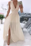 Fashion Street Solid Split Joint V Neck A Line Dresses