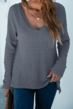 Fashion Casual Solid Split Joint V Neck T-Shirts