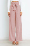 Work Simplicity Solid With Belt Loose High Waist Straight Solid Color Bottoms