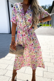 Fashion Elegant Floral Frenulum V Neck A Line Dresses