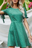 Fashion Elegant Polka Dot Split Joint Strap Design O Neck A Line Dresses