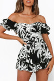 Fashion Street Print Patchwork Off the Shoulder Loose Rompers