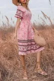 Elegant Floral Split Joint Draw String V Neck A Line Dresses