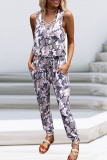 Casual Camouflage Print Patchwork O Neck Harlan Jumpsuits