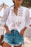 Casual Solid Lace V Neck Tops