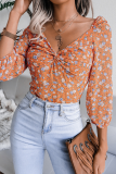 Fashion Elegant Floral Split Joint Fold V Neck Tops