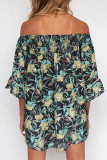Fashion Street Print Split Joint Off the Shoulder Tops