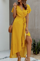Elegant Floral Flounce With Belt Irregular Dress Dresses