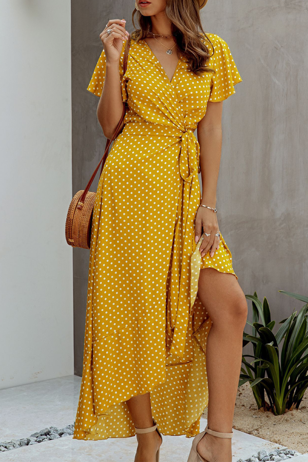 Elegant Floral Flounce With Belt Irregular Dress Dresses