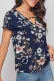 Fashion Casual Print Split Joint V Neck Tops