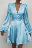 Fashion British Style Solid Split Joint V Neck Princess Dresses