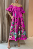 Casual Floral Pocket Off the Shoulder A Line Dresses