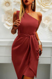 Fashion British Style Solid Split Joint One Shoulder Irregular Dresses