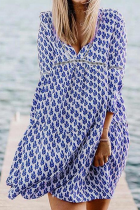Casual Print Patchwork Basic V Neck A Line Dresses