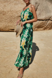 Fashion Street Print Slit Spaghetti Strap Straight Dresses