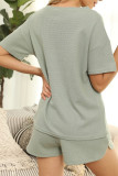 Fashion Living Solid Patchwork O Neck Short Sleeve Two Pieces