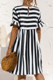 Fashion Casual Striped Patchwork O Neck A Line Dresses