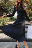 Elegant Solid Basic O Neck Pleated Dresses