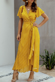 Elegant Floral Flounce With Belt Irregular Dress Dresses