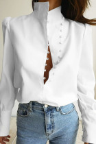 Fashion Street Solid Patchwork Mandarin Collar Tops