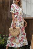 Elegant Floral Frenulum Strap Design Pleated Dresses