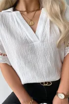 Casual Solid Split Joint V Neck Tops