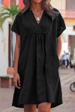 Casual Solid Split Joint V Neck Short Sleeve Dress Dresses
