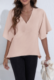 Fashion Elegant Solid Split Joint V Neck Tops