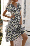 Fashion Street Print Split Joint V Neck A Line Dresses