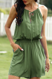 Fashion Casual Solid Frenulum Spaghetti Strap Loose Rompers