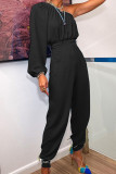 Fashion Street Solid Patchwork One Shoulder Jumpsuits