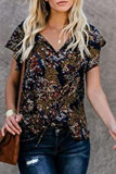 Fashion Casual Print Split Joint V Neck Tops