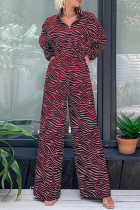 Fashion Casual Print Printing Turndown Collar Loose Jumpsuits
