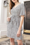 Fashion Simplicity Print Patchwork V Neck A Line Dresses