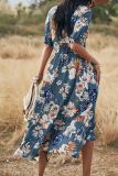 Elegant Floral Draw String Slit V Neck A Line Dresses