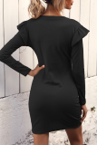Fashion Elegant Solid Split Joint O Neck Wrapped Skirt Dresses