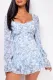 Street Floral Frenulum Backless Square Collar Rompers